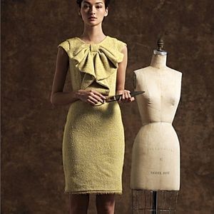 Eva Franco Chartreuse Tweed Bow Dress - Anthropologie Vintage Retro Pin-Up